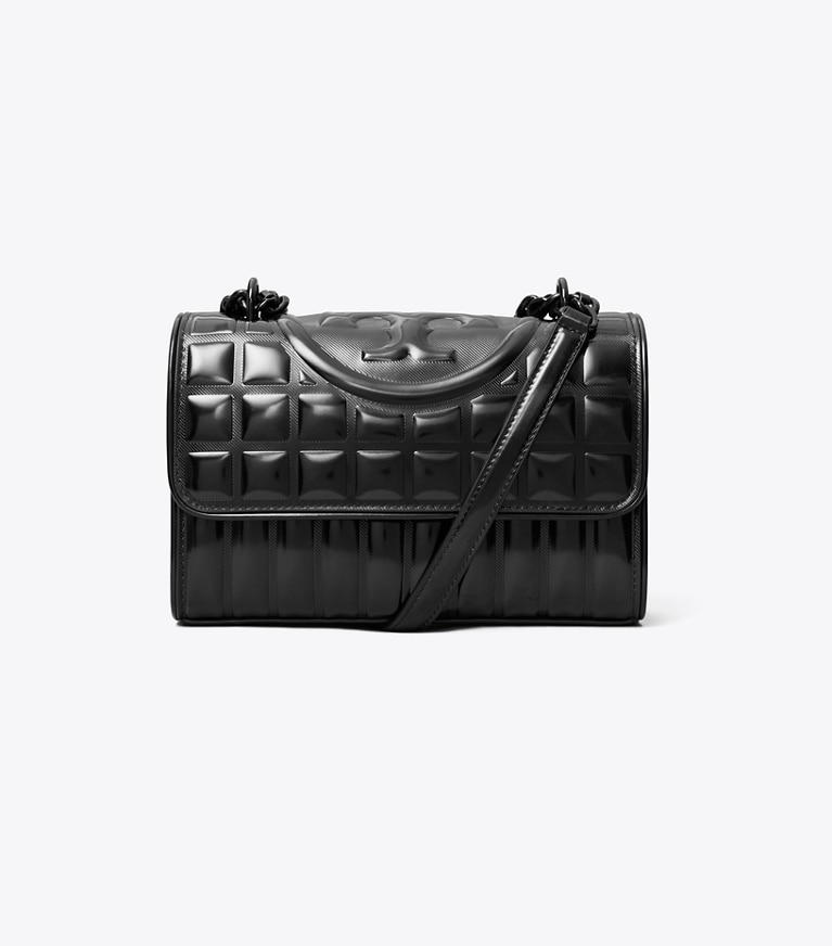 Tory Burch designer ショルダーバッグ フレミング メタリック キルト スモール コンバーチブル ショルダーバッグ in Black angle