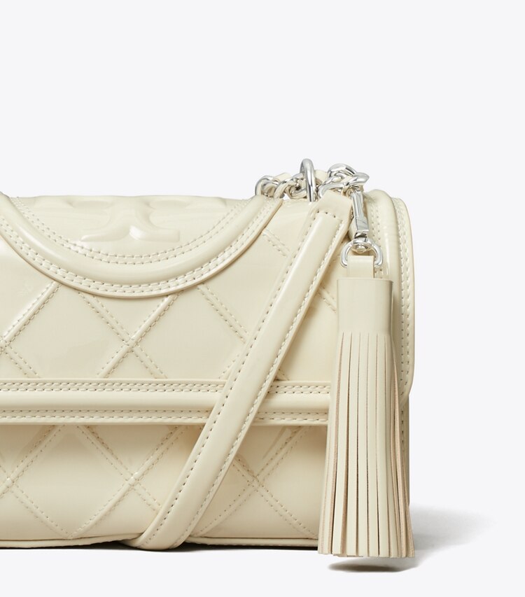 Tory Burch designer shoulder bags Small Fleming Patent Convertible Shoulder Bag in Pound Cake detail