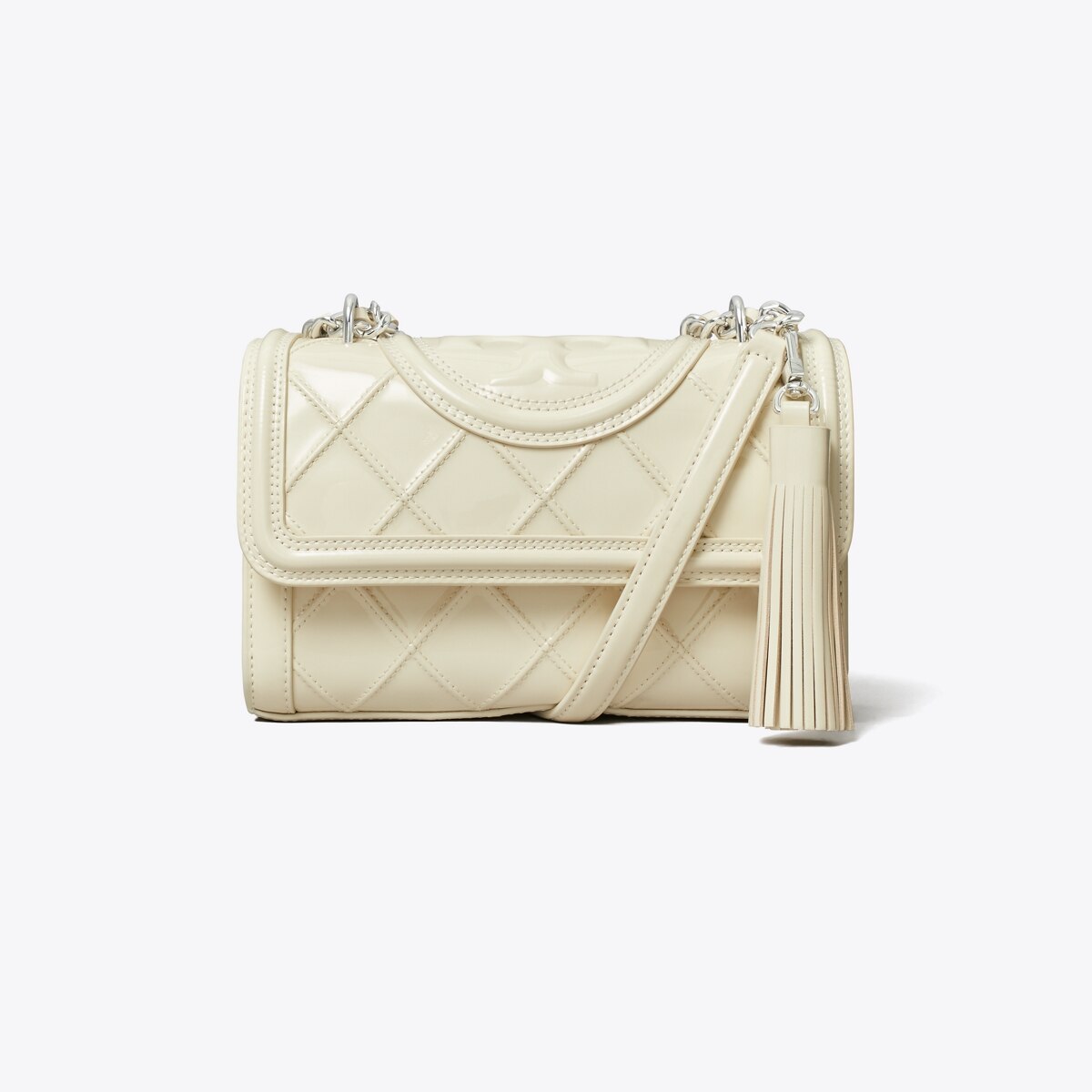 Small Fleming Patent Convertible Shoulder Bag in beige, size OS