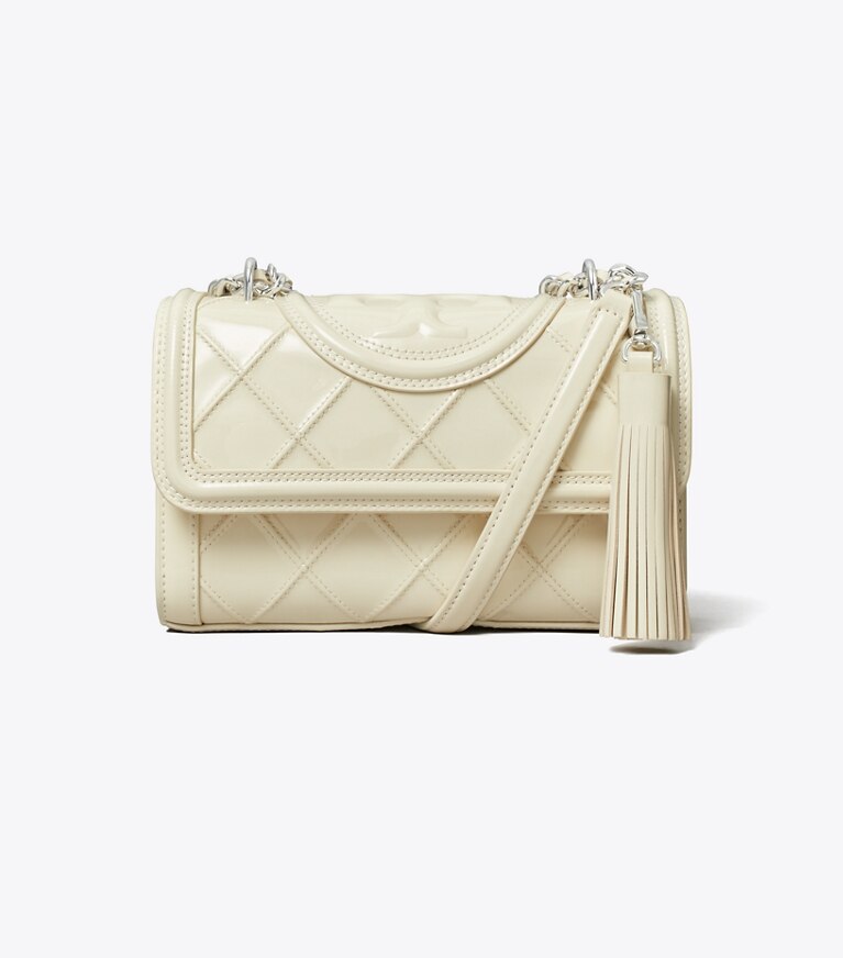 Tory Burch designer shoulder bags Small Fleming Patent Convertible Shoulder Bag in Pound Cake angle