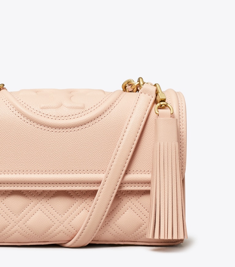 Tory Burch designer shoulder bags Small Fleming Polished-Grain Convertible Shoulder Bag in Pink Dawn angle