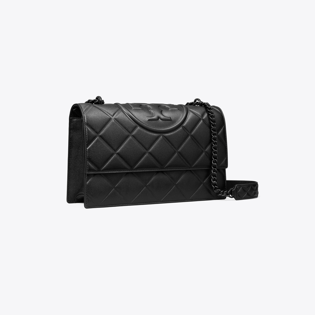 Small Fleming Polished-Grain Shoulder Bag in black | Tory Burch