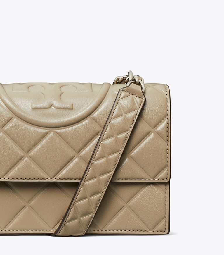 Tory Burch designer shoulder bags Small Fleming Shoulder Bag in Soft Cement detail