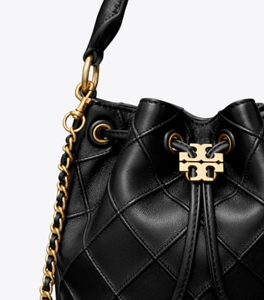 Tory Burch designer crossbody bags Small Fleming Soft Bucket Bag in Black angle