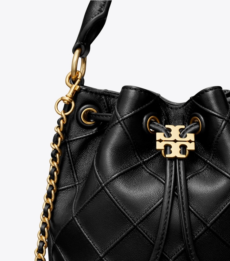 Tory Burch designer crossbody bags Small Fleming Soft Bucket Bag in Black detail