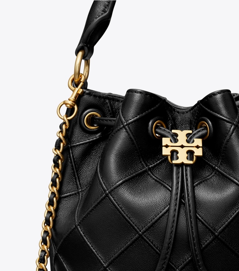 Tory Burch designer crossbody bags Small Fleming Soft Bucket Bag in Black angle