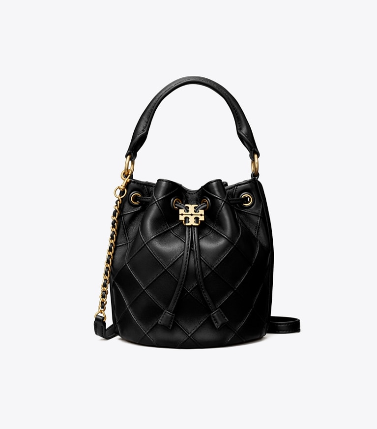 Tory Burch designer crossbody bags Small Fleming Soft Bucket Bag in Black angle
