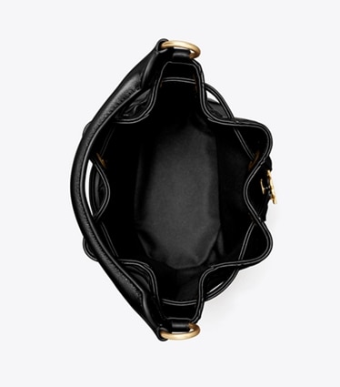 Tory Burch designer crossbody bags Small Fleming Soft Bucket Bag in Black angle