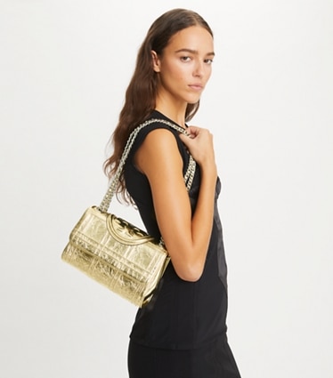 Tory Burch designer shoulder bags Small Fleming Soft Convertible Shoulder Bag in 18 Kt Gold angle