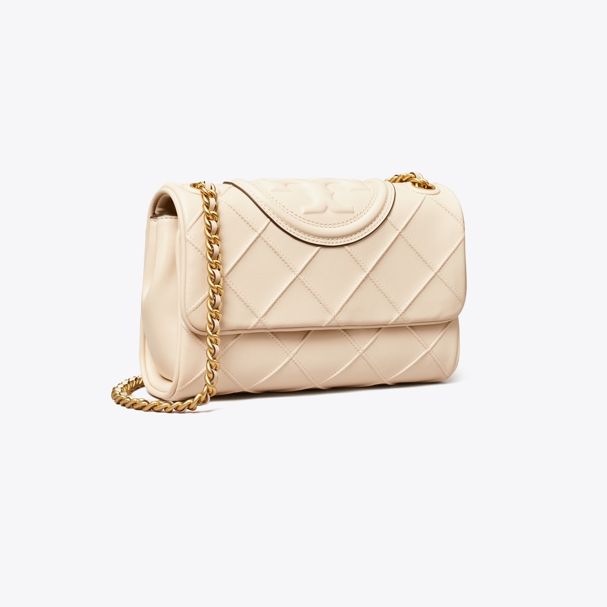 Fleming Small Leather Shoulder Bag in Beige - Tory Burch