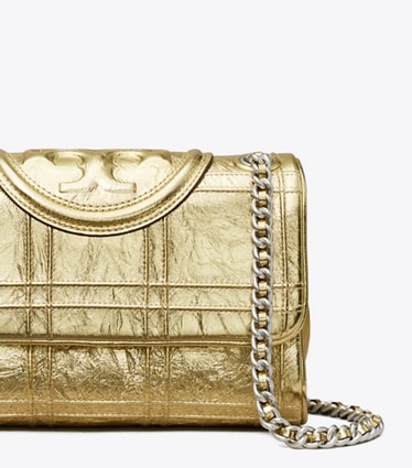 Tory Burch designer shoulder bags Small Fleming Soft Convertible Shoulder Bag in 18 Kt Gold angle