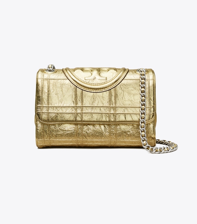 Tory Burch designer shoulder bags Small Fleming Soft Convertible Shoulder Bag in 18 Kt Gold angle