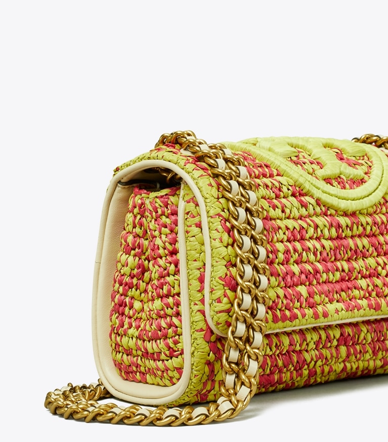 Tory Burch designer shoulder bags Small Fleming Soft Crochet Convertible Shoulder Bag in Exotic Red / Green Citrine angle