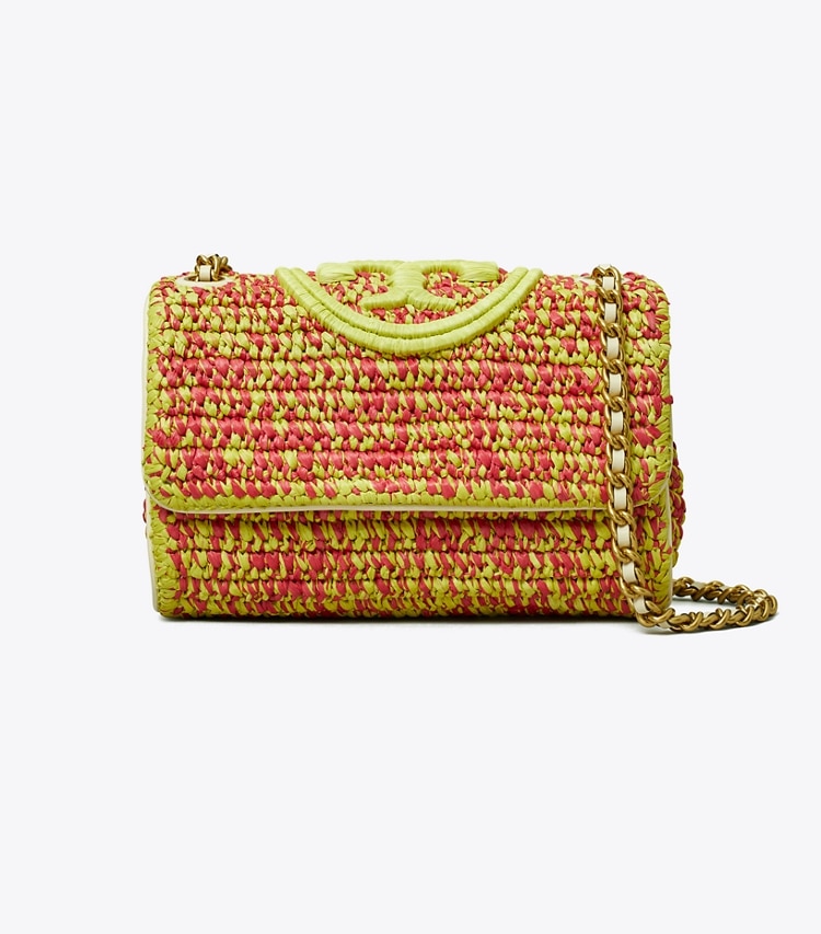 Tory Burch designer shoulder bags Small Fleming Soft Crochet Convertible Shoulder Bag in Exotic Red / Green Citrine front