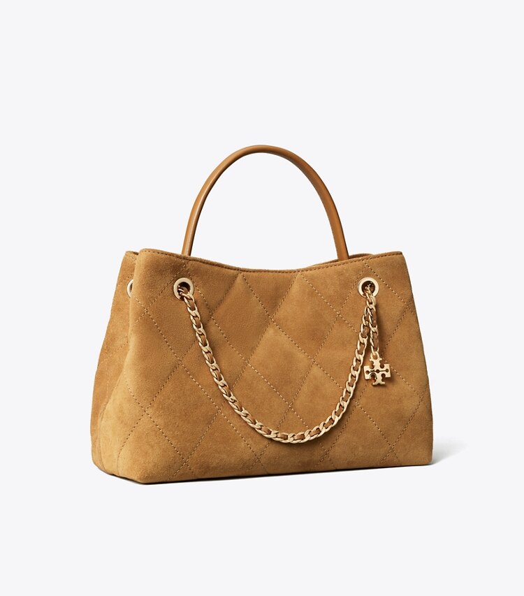 Tory Burch designer crossbody bags Small Fleming Suede Carryall in Toffee angle