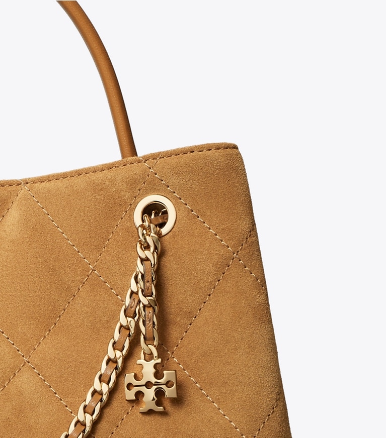 Tory Burch designer crossbody bags Small Fleming Suede Carryall in Toffee detail