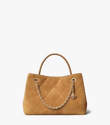 Tory Burch designer crossbody bags Small Fleming Suede Carryall in Toffee front