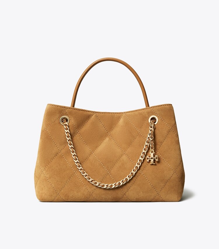Tory Burch designer crossbody bags Small Fleming Suede Carryall in Toffee front