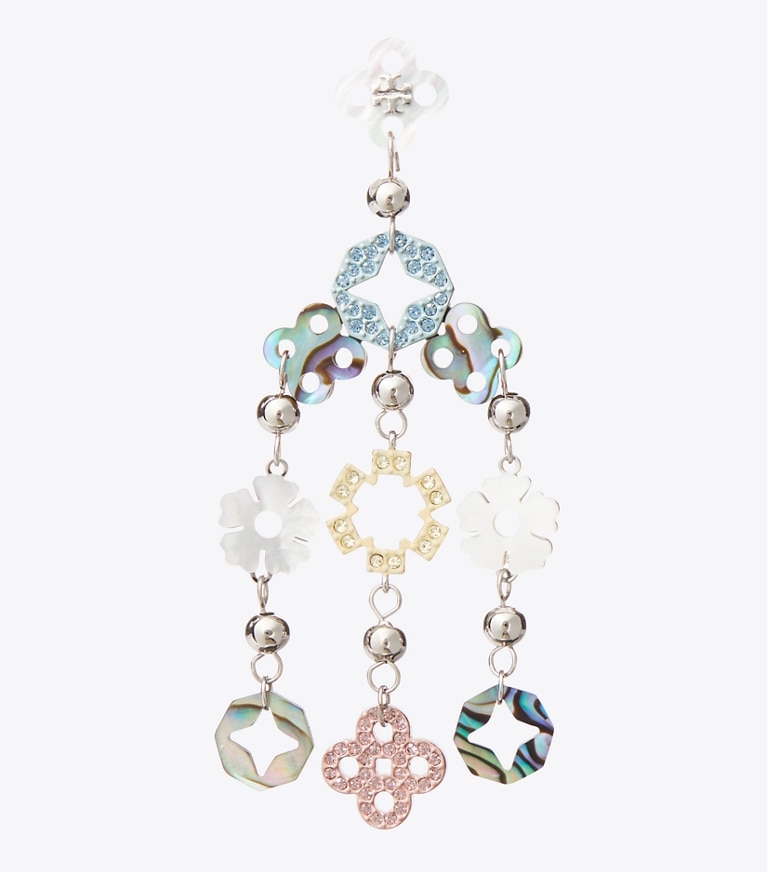 Tory Burch designer earrings Small Forget Me Not Chandelier Earrings in Tory Silver / Multi detail