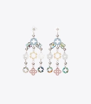 Tory Burch designer earrings Small Forget Me Not Chandelier Earrings in Tory Silver / Multi front