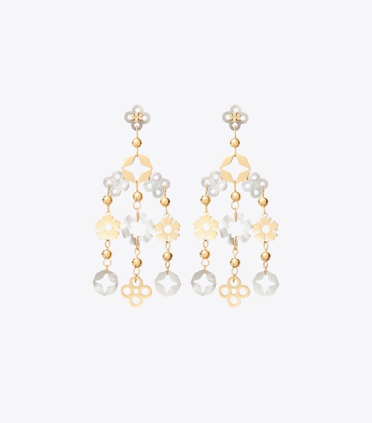 Tory Burch designer earrings Small Forget Me Not Chandelier Earrings in Tory Gold / Mother of Pearl front