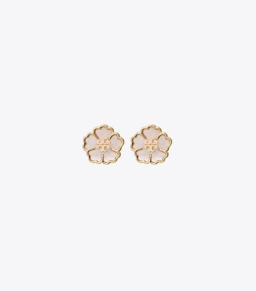 Tory Burch designer イヤリング＆ピアス フォーゲットミーノット スモール スタッズピアス in Tory Gold / Mother of Pearl front