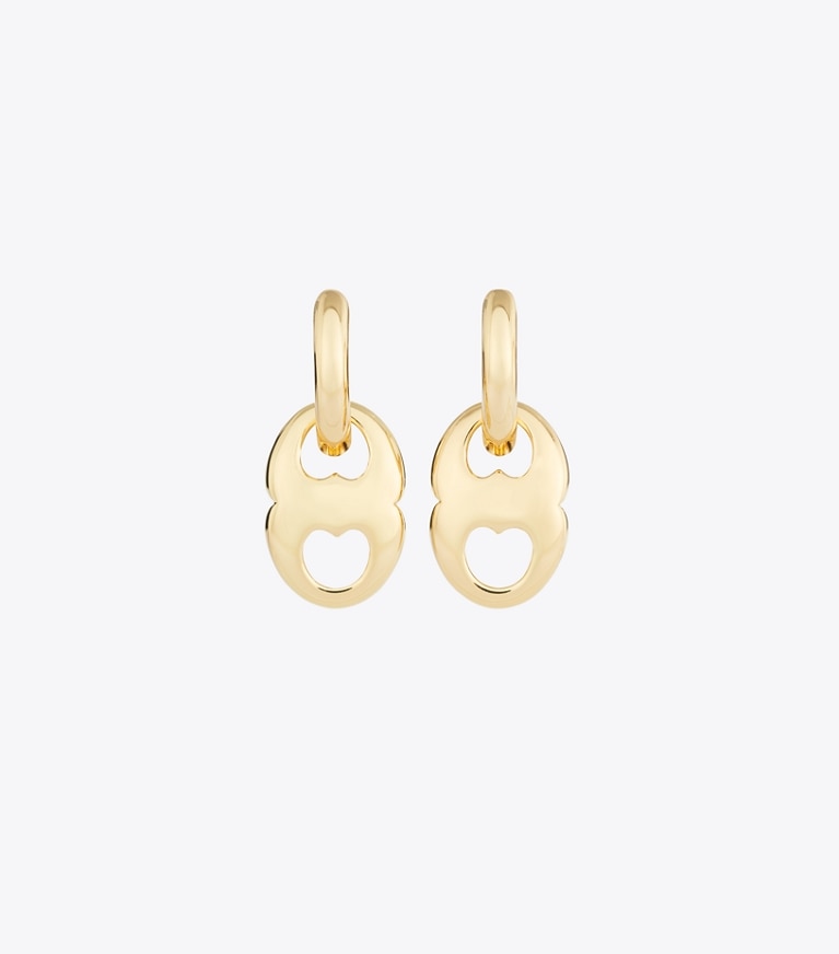 Tory Burch designer earrings Small Gemini Hoop Earrings in Light Brass front