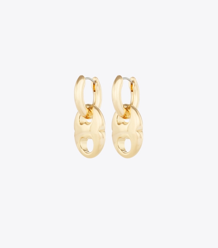 Tory Burch designer earrings Small Gemini Hoop Earrings in Light Brass front