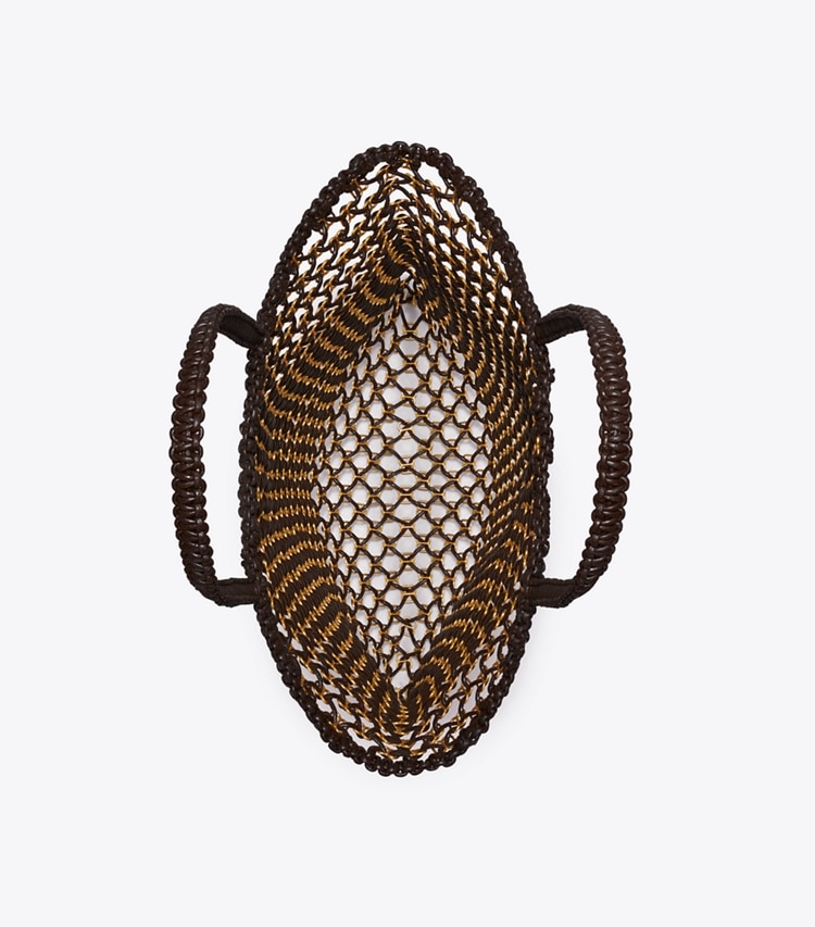 Tory Burch designer tote bags Small Handwoven Chain Mesh Tote in Dark Brown / GOLD overhead