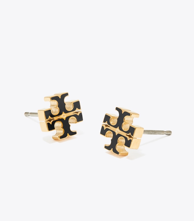Tory Burch designer earrings Small Icon Enamel Stud Earrings in Black detail