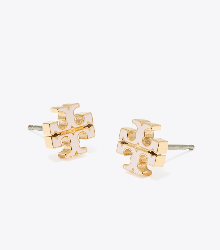 Tory Burch designer earrings Small Icon Enamel Stud Earrings in Pink Snow detail