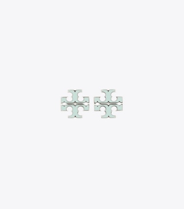 Tory Burch designer イヤリング＆ピアス アイコン エナメル スモール スタッズピアス in Tory Silver / Mint front