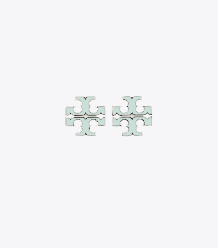 Tory Burch designer イヤリング＆ピアス アイコン エナメル スモール スタッズピアス in Tory Silver / Mint front