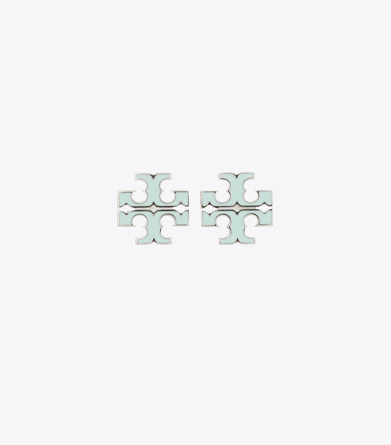 Tory Burch designer イヤリング＆ピアス アイコン エナメル スモール スタッズピアス in Tory Silver / Mint front