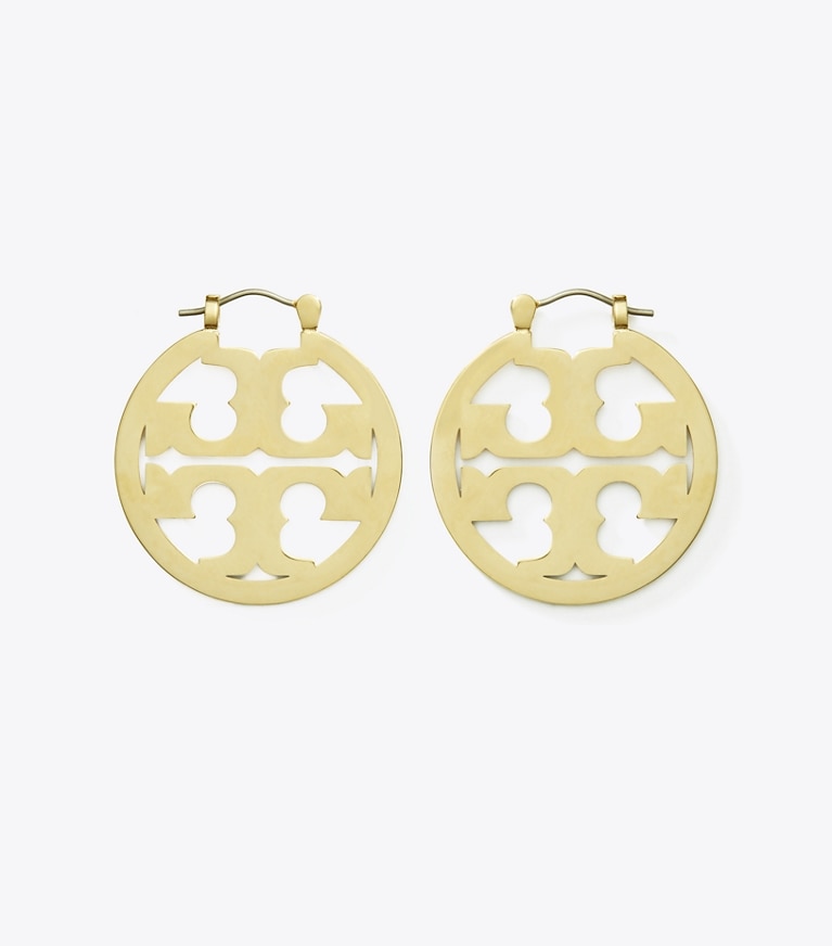 Tory Burch designer earrings Small Icon Hoop Earrings in Tory Gold front