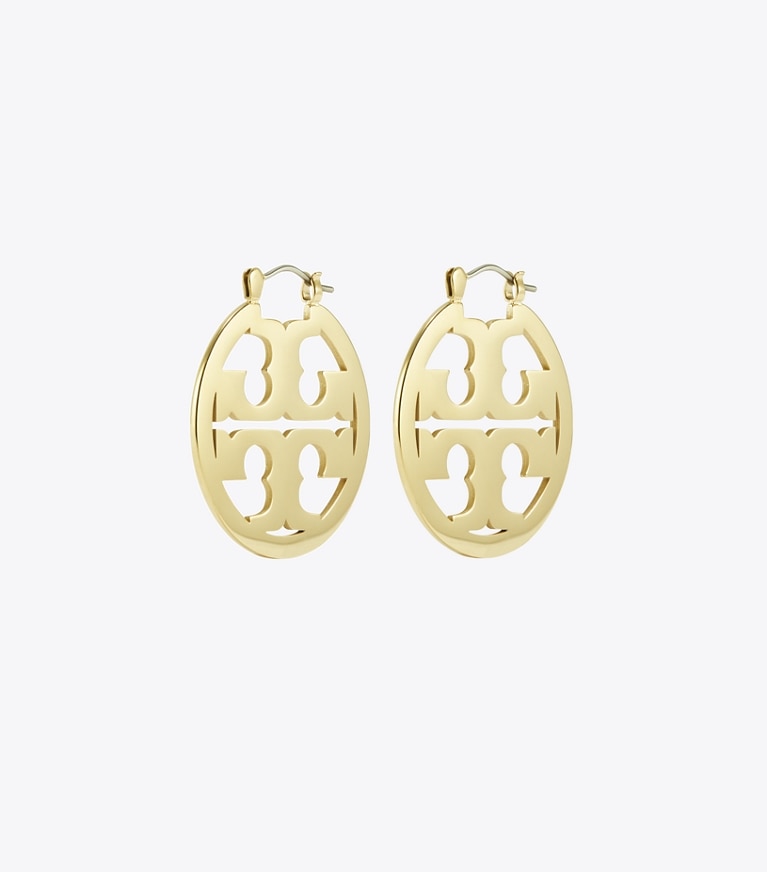 Tory Burch designer earrings Small Icon Hoop Earrings in Tory Gold front