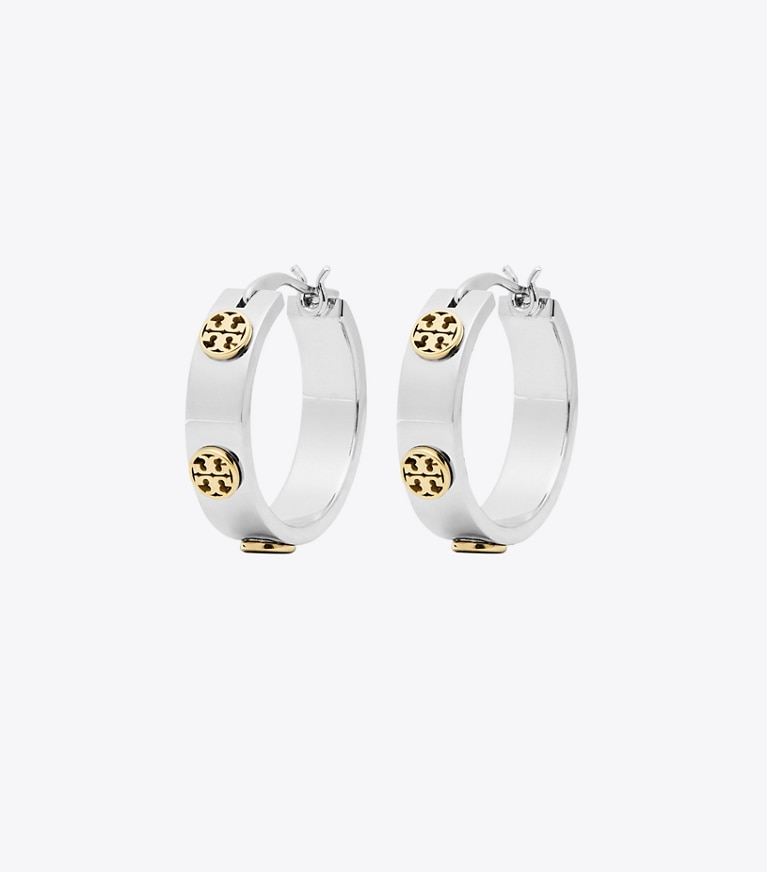 Tory Burch designer イヤリング＆ピアス ミラー スタッズ ハギー ピアス in Tory Silver / Tory Gold front