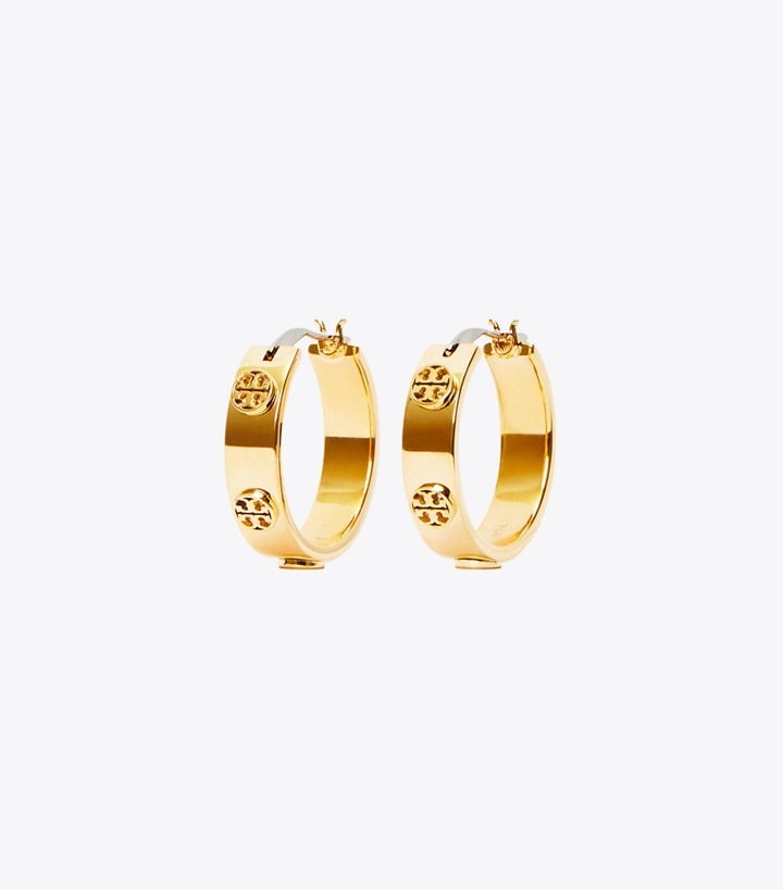 Tory Burch designer earrings Small Icon Hoop Earrings in Tory Gold front