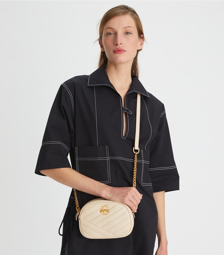 Tory Burch designer crossbody bags Small Kira Chevron Camera Bag in New Cream additional on model