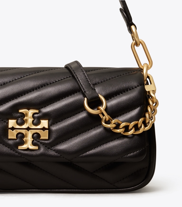 Tory Burch designer shoulder bags Small Kira Chevron Flap Shoulder Bag in Black angle