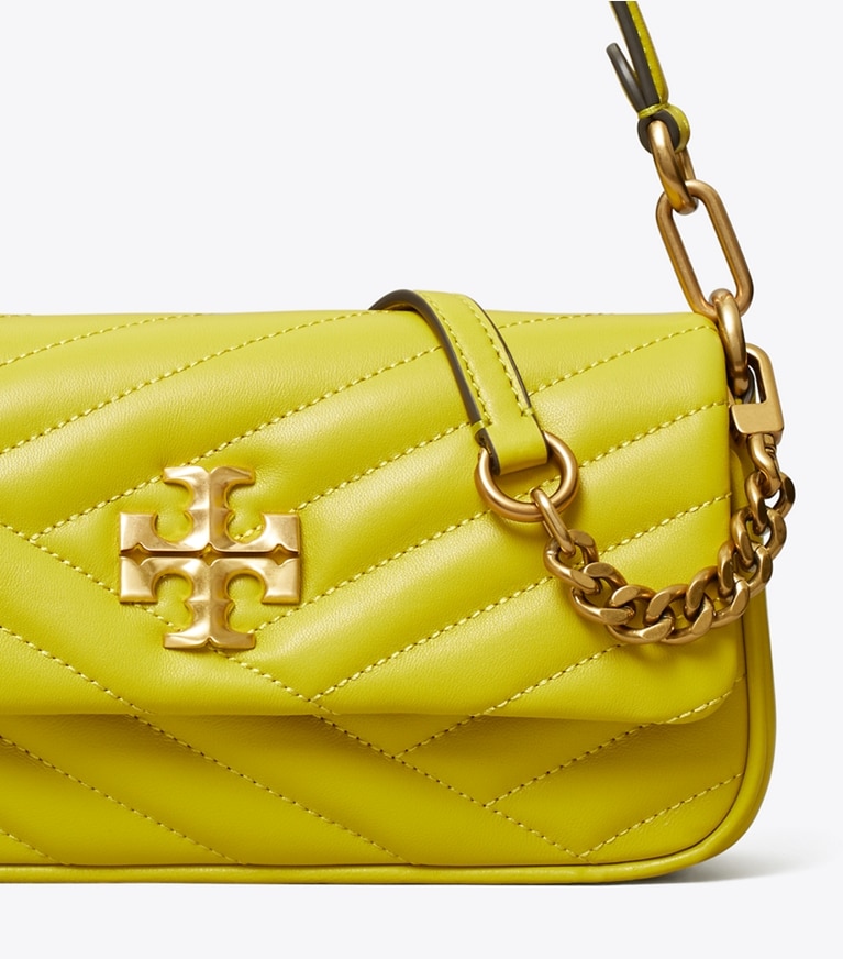 Tory Burch designer shoulder bags Small Kira Chevron Flap Shoulder Bag in Island Chartreuse angle