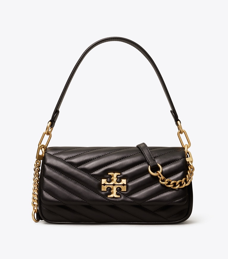 Tory Burch designer shoulder bags Small Kira Chevron Flap Shoulder Bag in Black angle