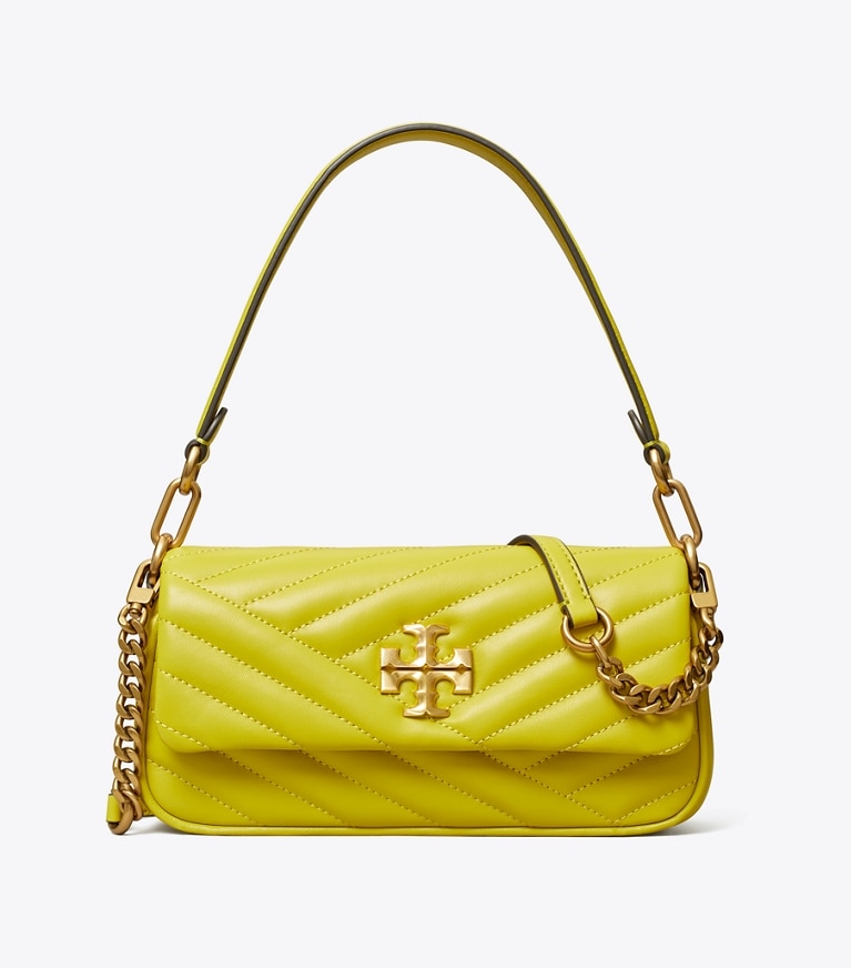 Tory Burch designer shoulder bags Small Kira Chevron Flap Shoulder Bag in Island Chartreuse angle