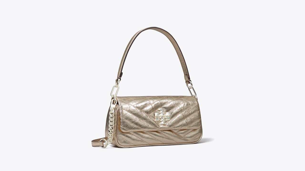 Shop Tory Burch Small Kira Chevron Metallic Leather Flap Shoulder Bag