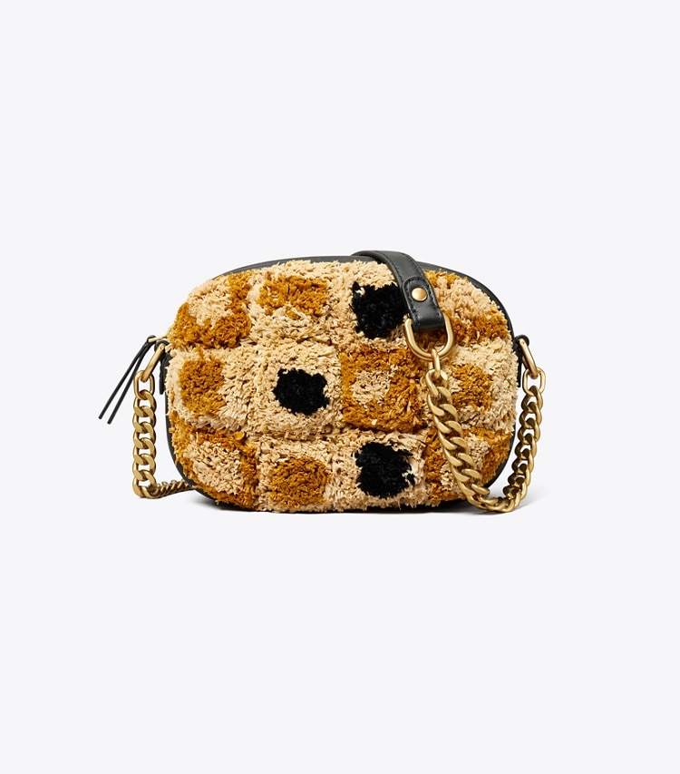 Tory Burch designer crossbody bags Small Kira Chevron Raffia Camera Bag in Multi front