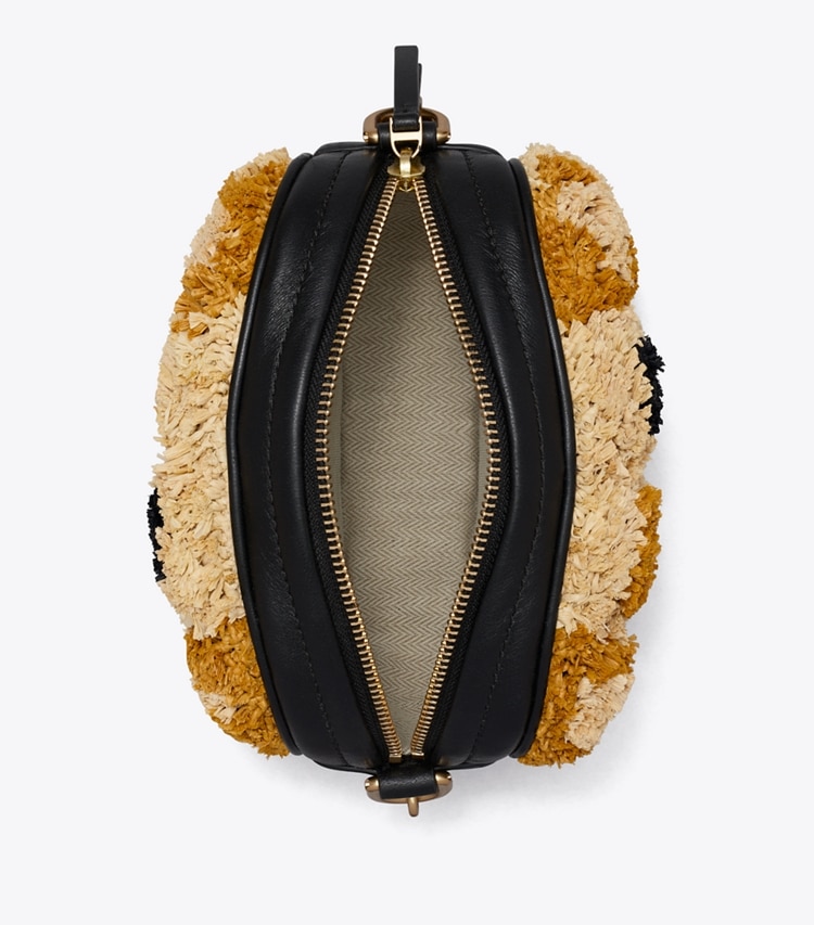 Tory Burch designer crossbody bags Small Kira Chevron Raffia Camera Bag in Multi overhead