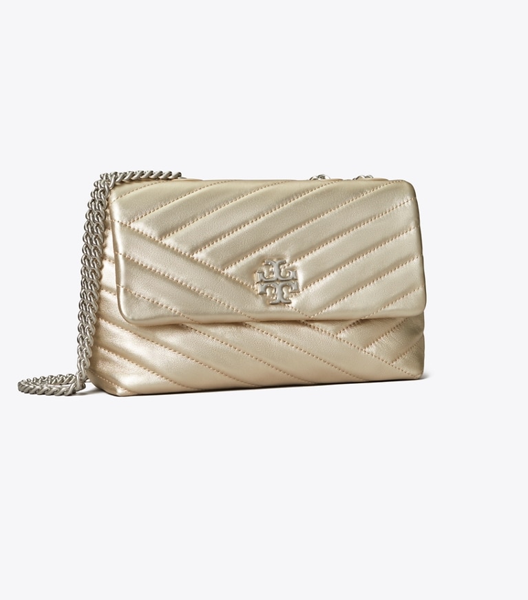 Tory Burch designer shoulder bags Small Kira Chevron Shoulder Bag in White Gold angle