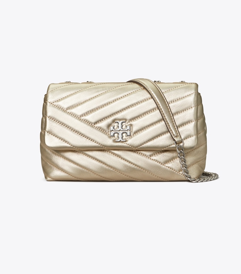 Tory Burch designer shoulder bags Small Kira Chevron Shoulder Bag in White Gold angle