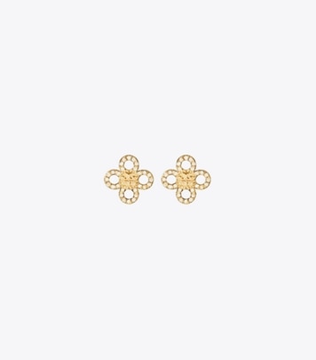 Tory Burch designer イヤリング＆ピアス キラ クローバー パヴェスタッズ in Tory Gold / Crystal front