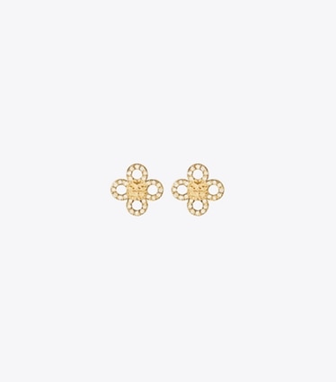 Tory Burch designer イヤリング＆ピアス キラ クローバー パヴェスタッズ in Tory Gold / Crystal front